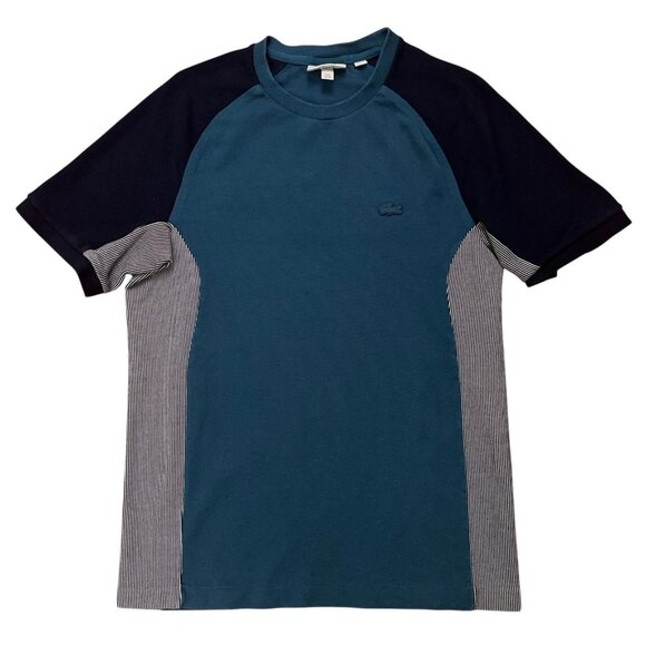 Lacoste T-Shirt Mens M Colourblock Pique Ribbed Crew Neck Short Sleeve Green - Picture 1 of 6